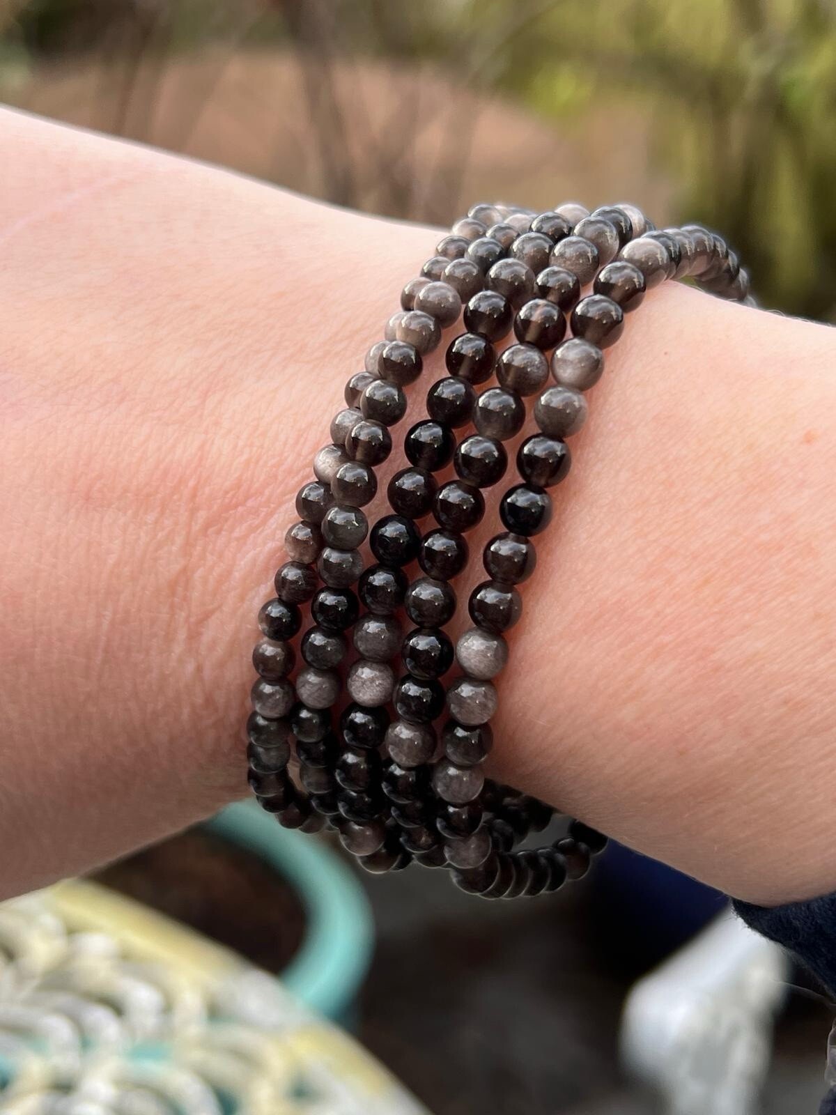 Silver Sheen Obsidian Buddha AAA+ Powerful / Creative / Protective 4mm
