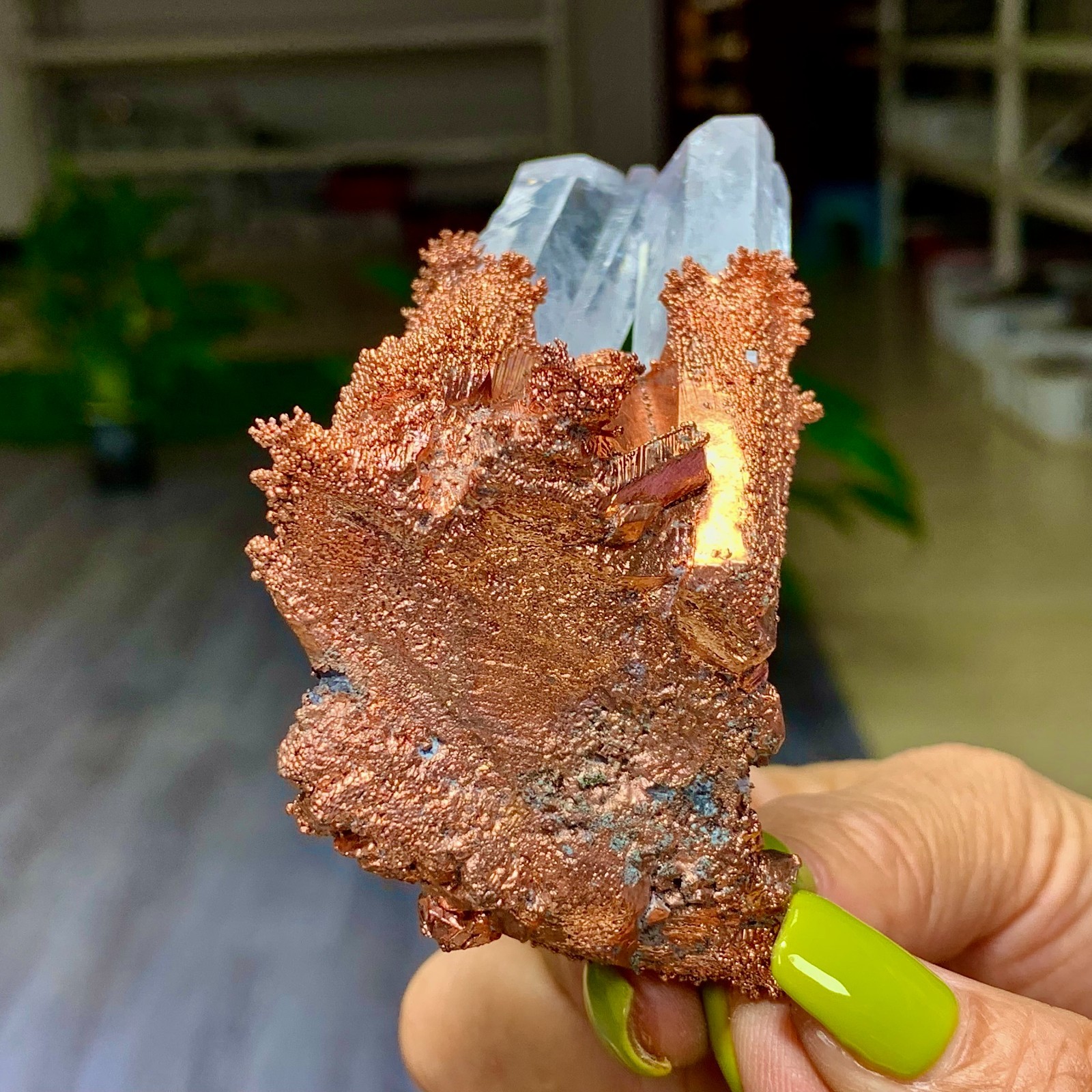 146G Rare iridescent Native Copper with white quartz crystal mineral-symbiosis