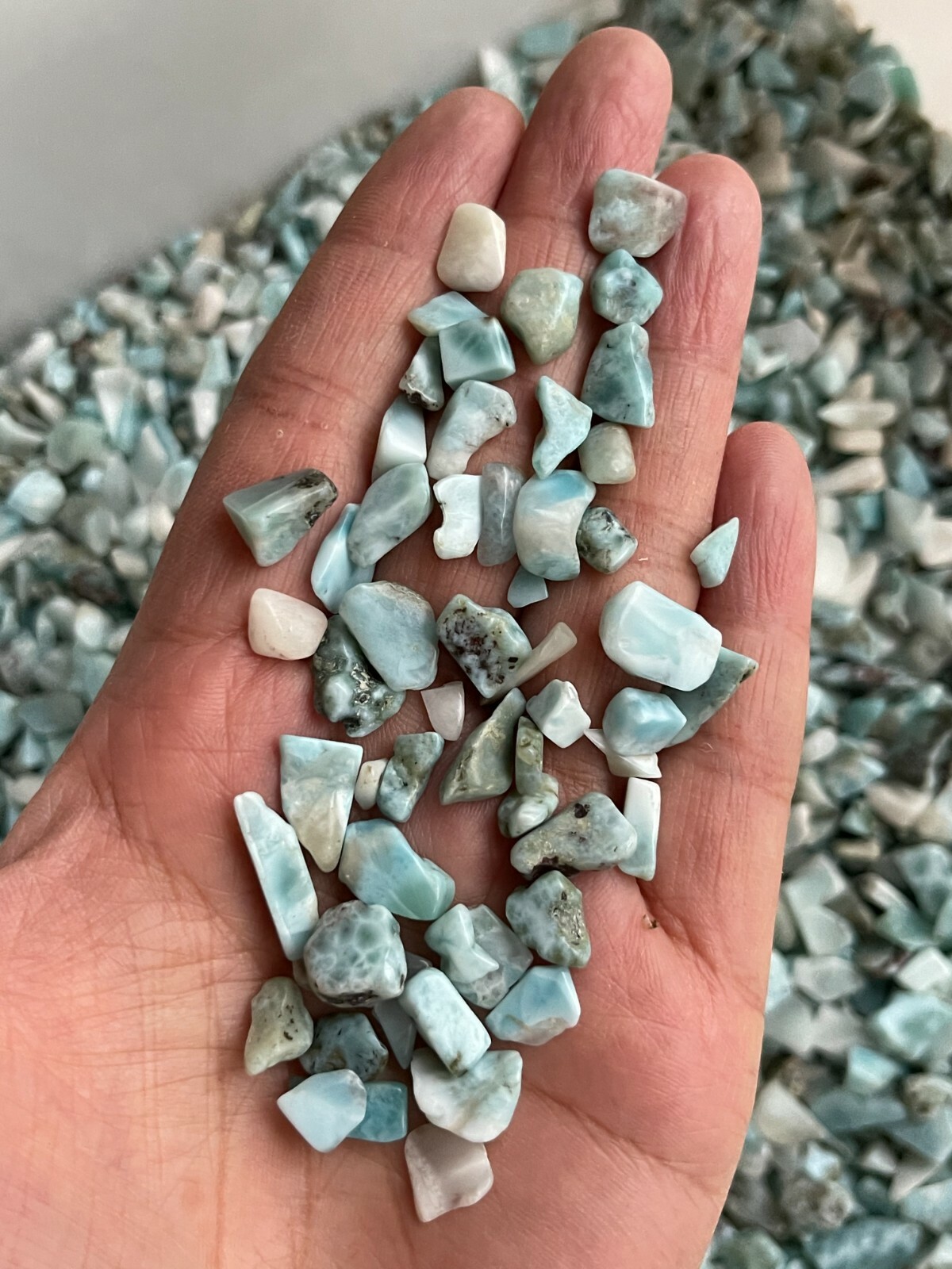 Grade A++ Larimar Semi Tumbled Gemstone Mini Chips 5 -12mm, Wholesale Bulk Lot