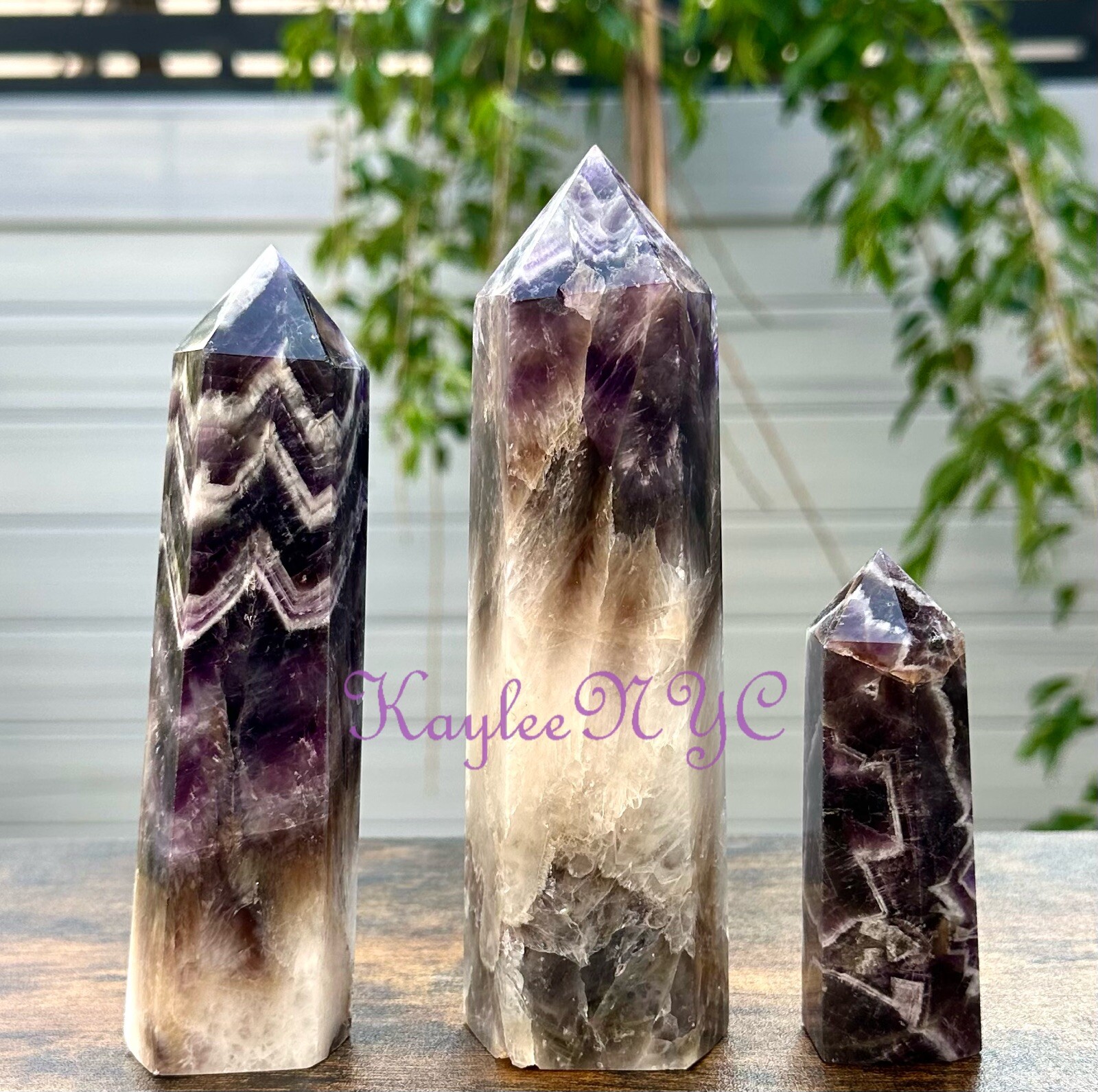 3 Pcs Large Natural Chevron Amethyst Obelisk Tower Point Crystal Energy