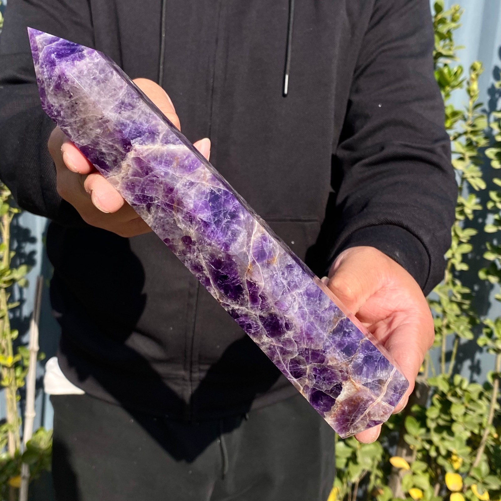 1.72LB Natural Dream Amethyst Crystal Column Wand Obelisk Point Reiki Healing