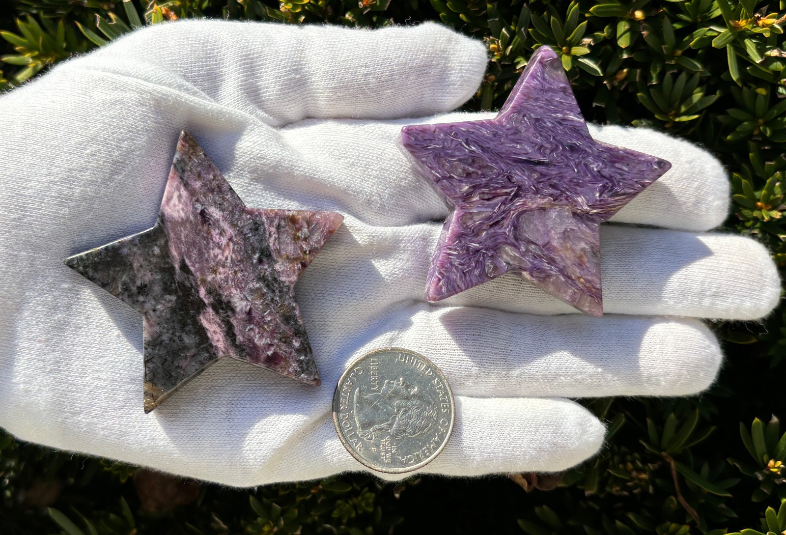 USA SALE 61g LOT 2 CHAROITE STARS STAR PALMSTONES PALMSTONE Palm Stone Stones