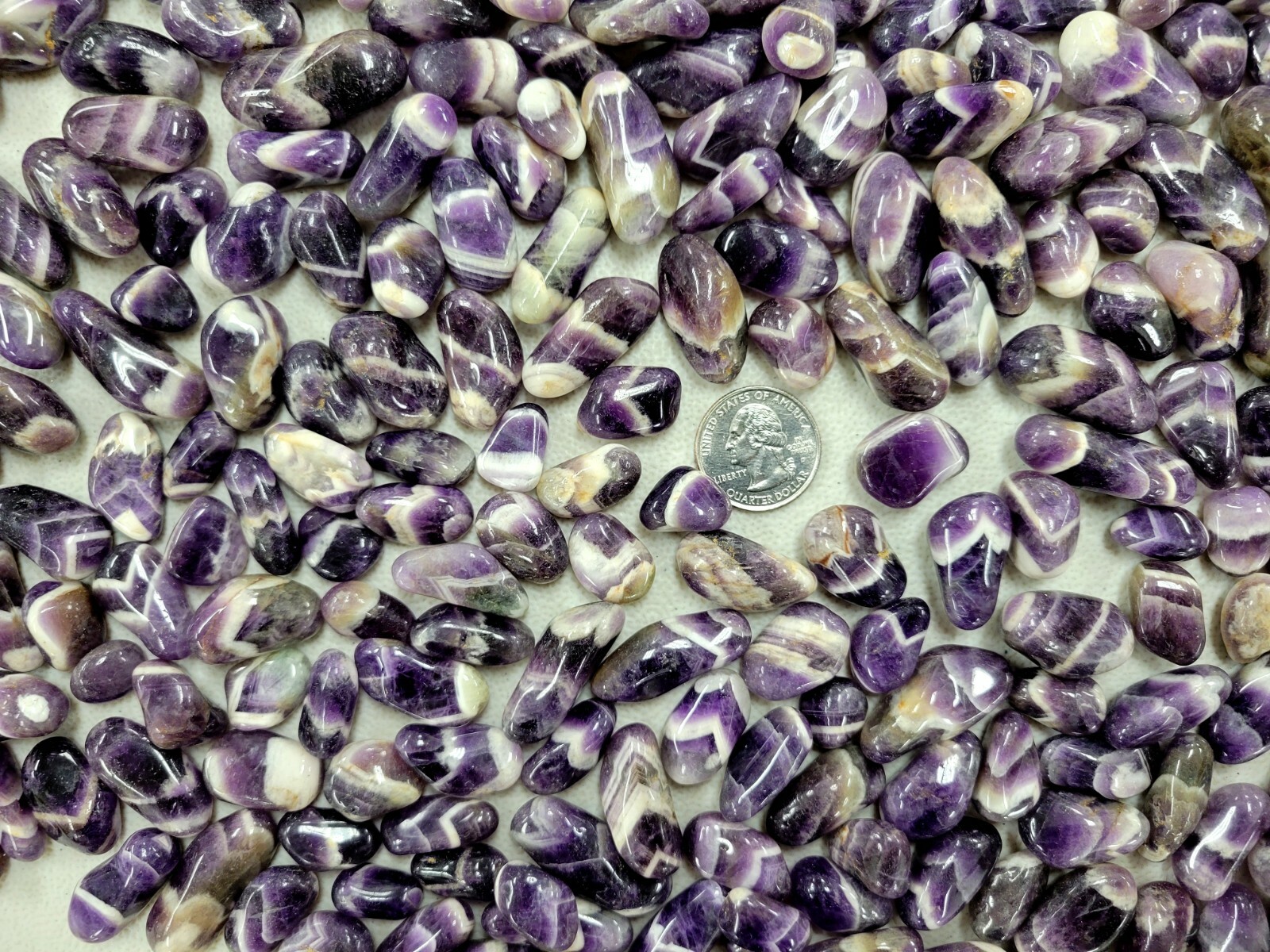 Small Tumbled Chevron Amethyst Crystals, Bulk Wholesale Crystal Tumbles