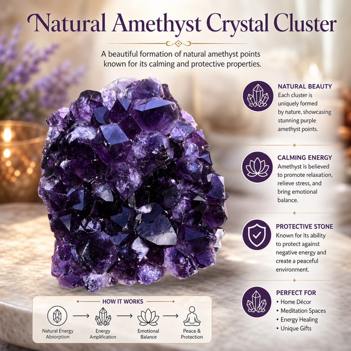 Raw Amethyst Crystal Cluster 80-100g Natural Quartz Specimen Healing Reiki