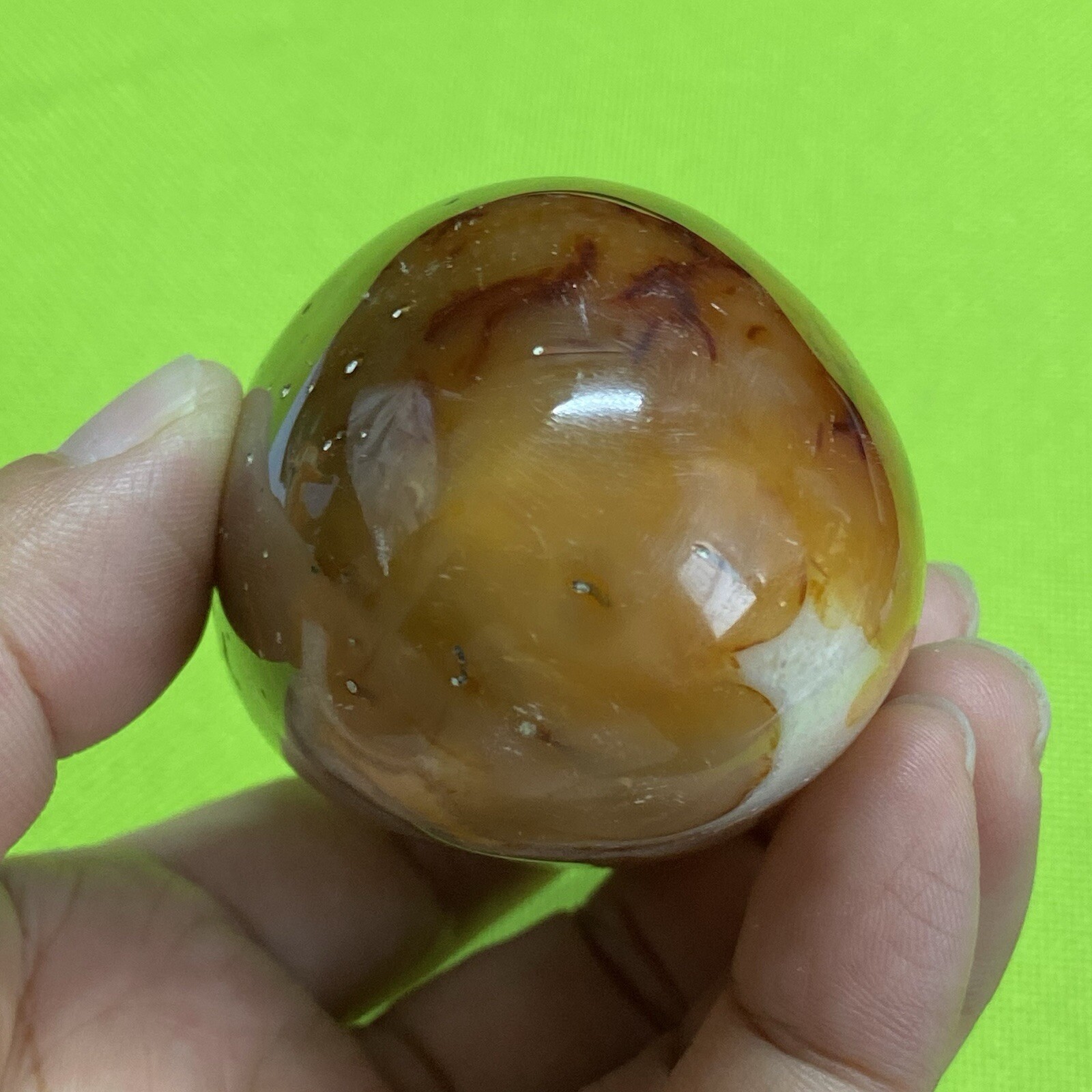 77mm242g Beautiful Patterns Red Agate Carnelian Palm Stone Reiki Crystal Md Y098