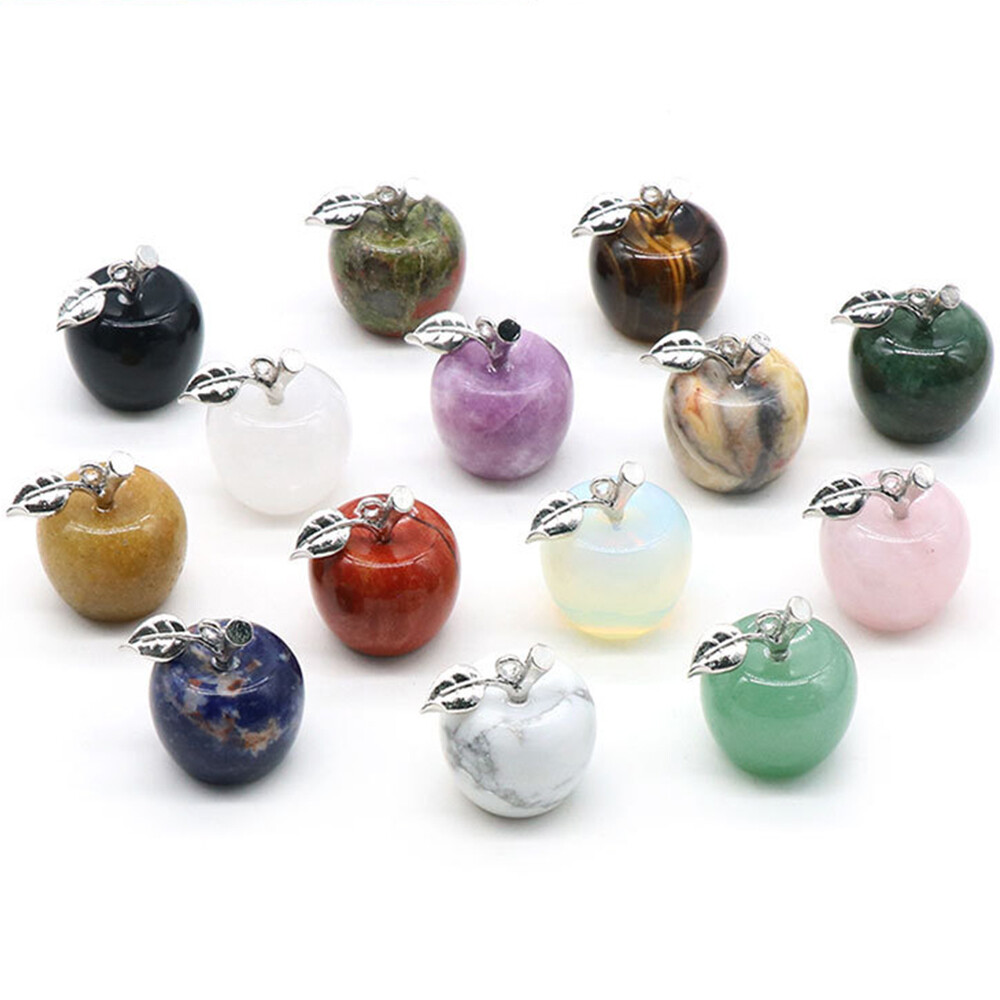 Mini Natural Gemstones Carved Apple Pendant Crystal Reiki Chakra Healing Beads