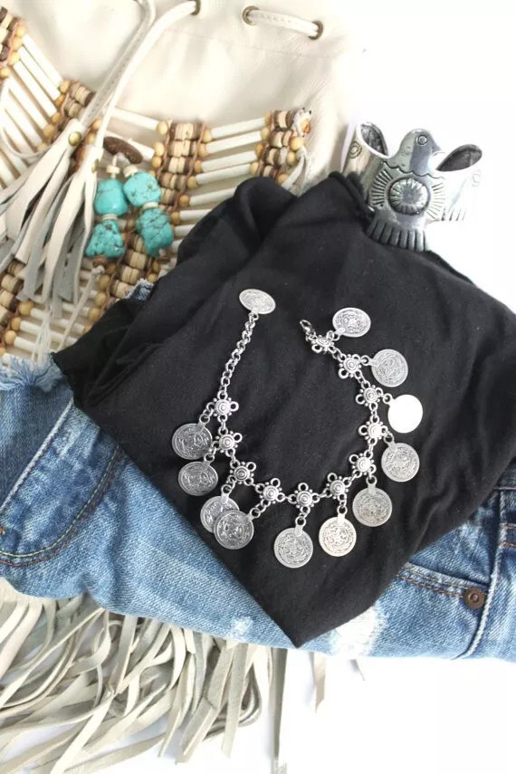 Women’s Fashion Jewelry Bohemian Silver Tassel Coins Anklet Bracelet 1PC