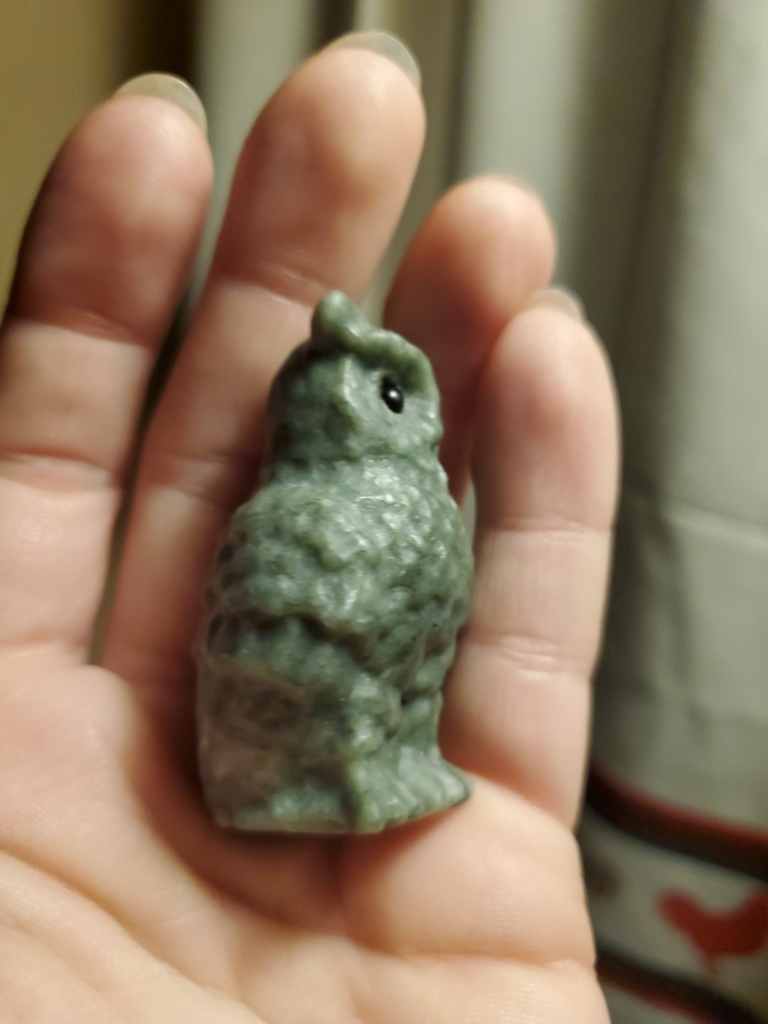 Carved Ophiolite Owl Crystal Figure