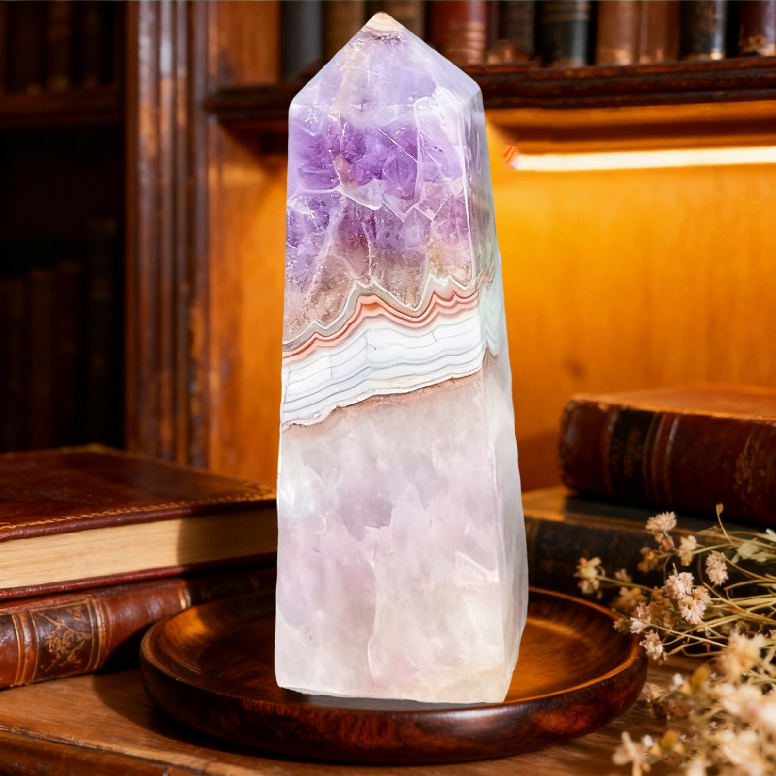 Amethyst Lace Agate Crystal Tower Point Healing Crystal Obelisk Wand Decor Gift