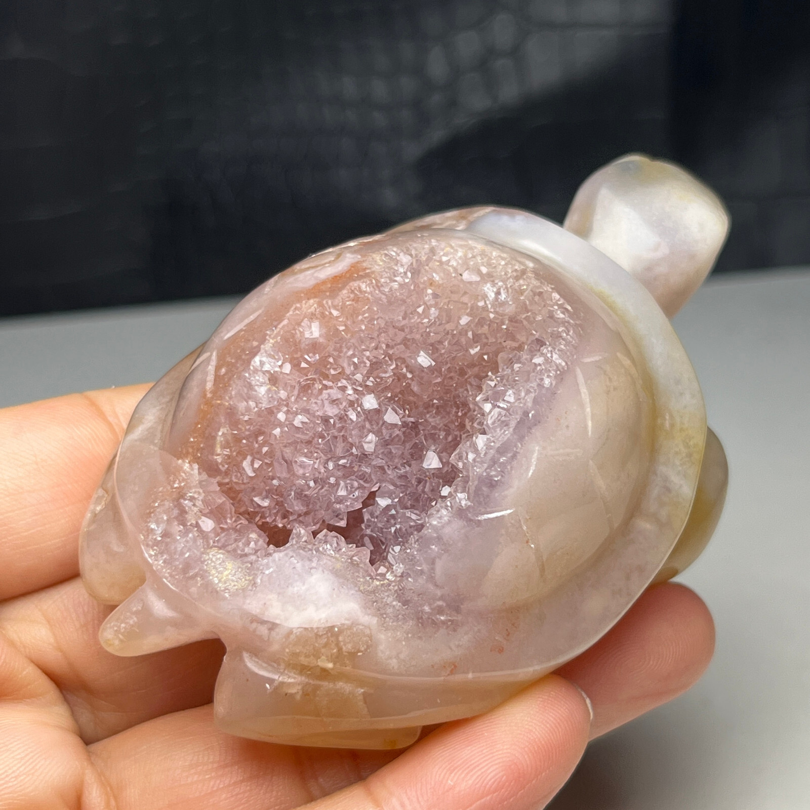 199g Natural Crystal Mineral Specimen. Geode Agate. Hand-carved Tortoise.Gift.KC