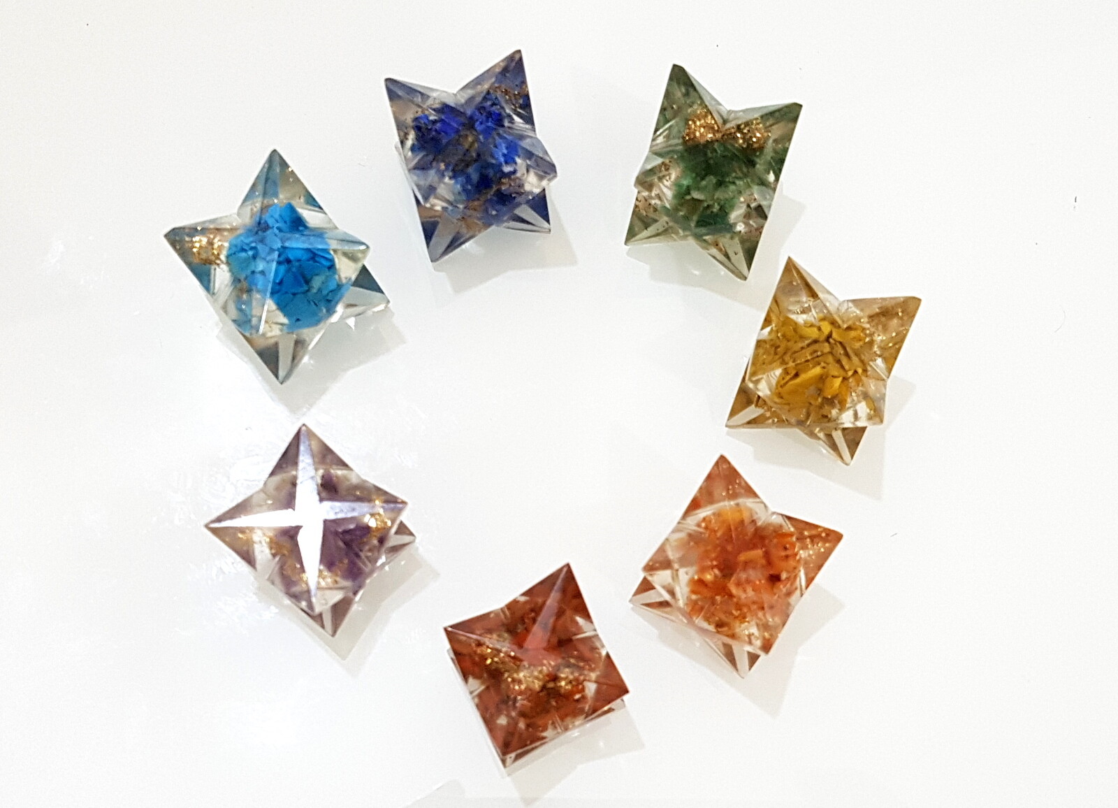 7 Chakra Beautiful Orgone Energy Star Set Healing Reiki Meditation Natural Stone