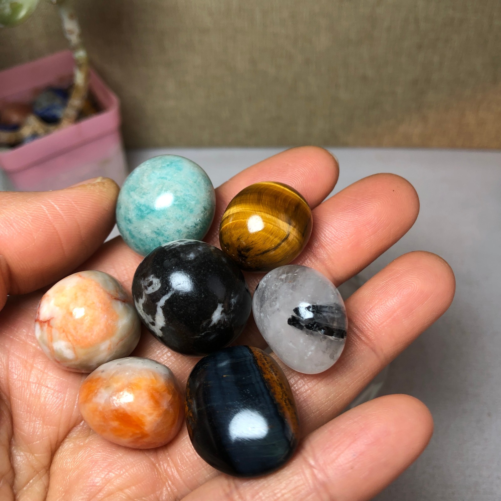 Natural various semi-precious stone Crystal Seven Star Array tumbled 200g A2475