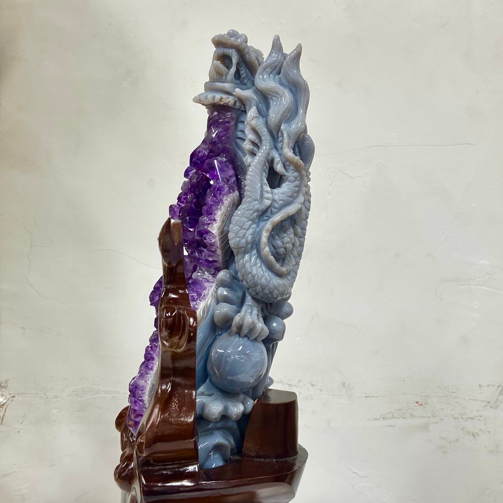 6.63LB Rare Natural Uruguay Amethyst Geode Quartz Crystal agate Carved Dragon