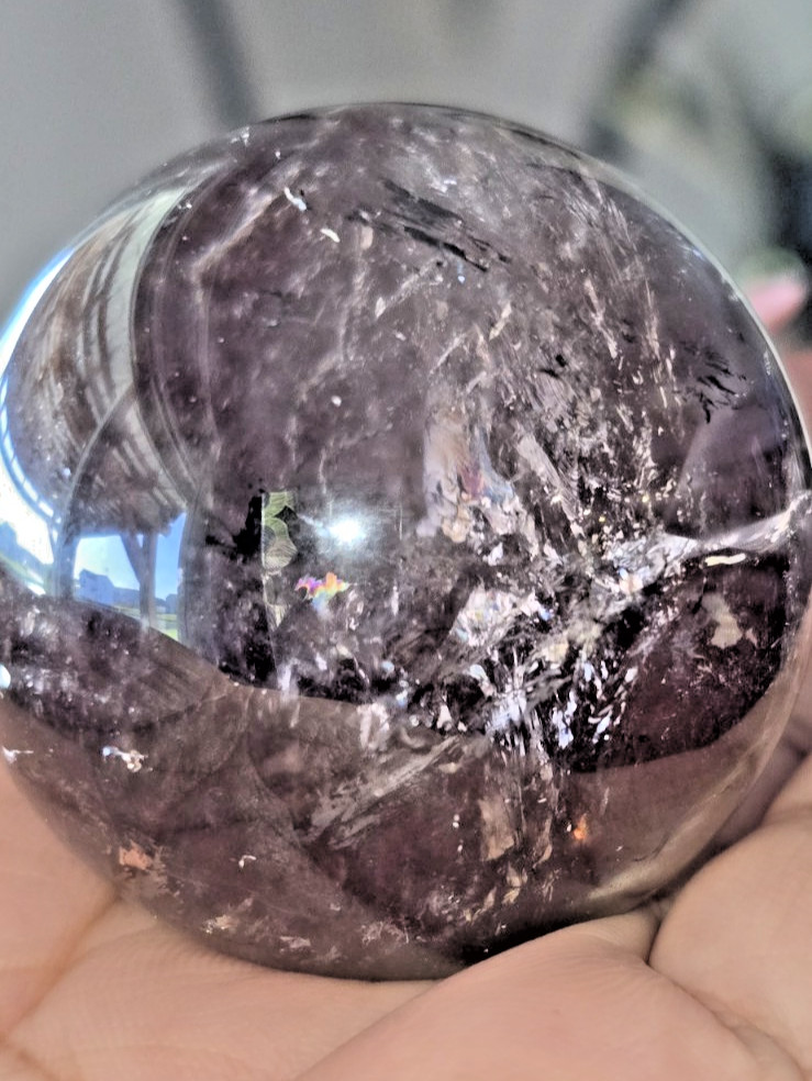 44mm Smoky Quartz Crystal Sphere Natural Smokey Quartz Ball Healing Rainbows