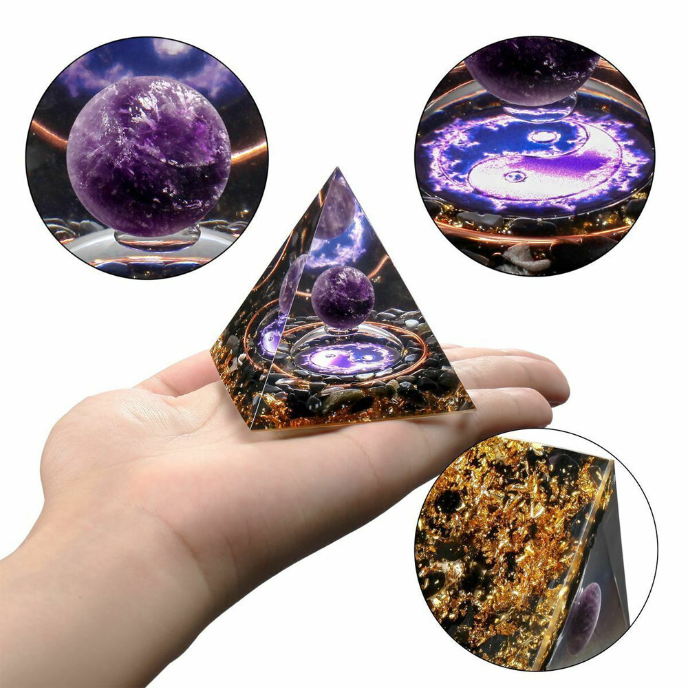 EMF Protection Orgonite Pyramid Amethyst Peridot Healing Crystal Energy Orgone