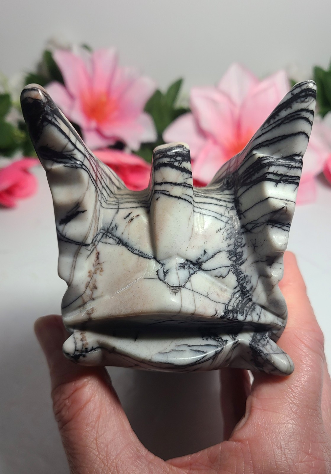 6″ 2.2 lb Elegant Picasso Jasper Dragon Head Skull Crystal Carving Stone Statue