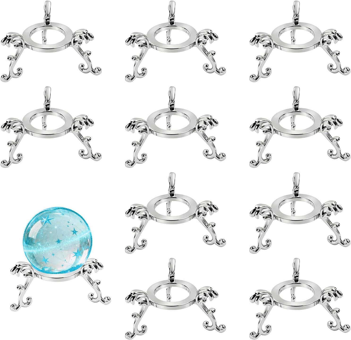 10-Pack Silvery Crystal Ball Stands, 40-80Mm | Sphere Display Holder; for 40-80M