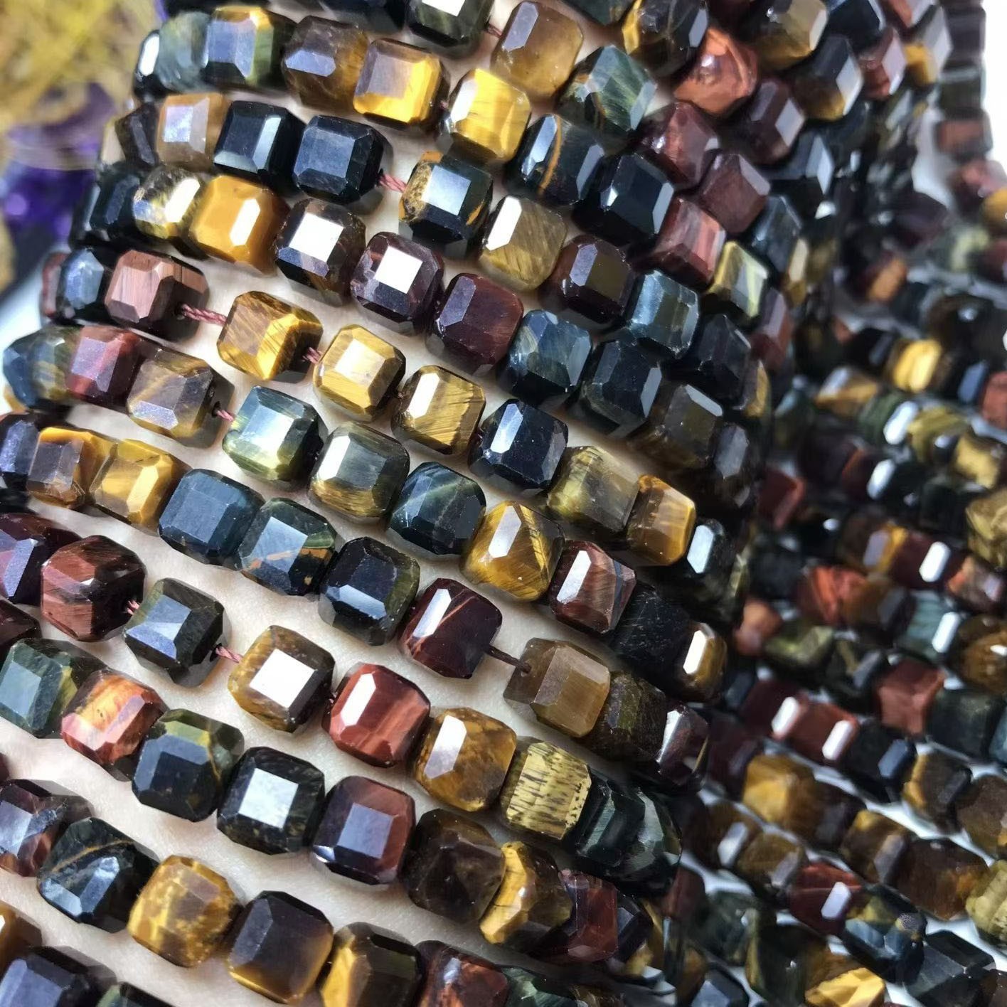 Honeycomb-shaped cubic cut gemstones, multi-colored square loose beads DIY
