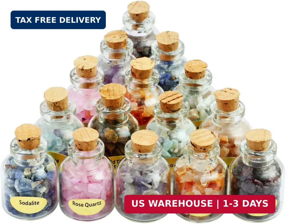 SUNYIK 9 Mini Gemstone Bottles Chip Crystal Healing Tumbled Gem Reiki Wicca Ston