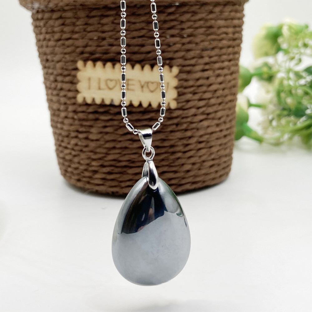 Water Drop Terahertz Necklace Natural Energy Stone Oval Unisex Healing Pendant