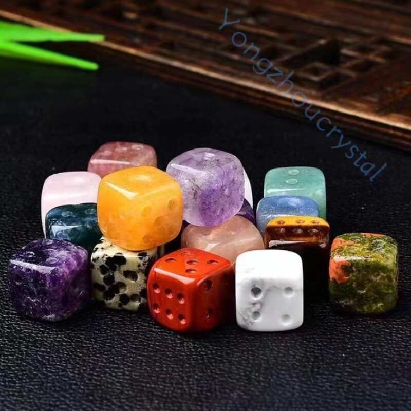 8pc Natural Gemstone Dots Square Dice Game Toys Casino Lucky Crystal Reiki 15mm