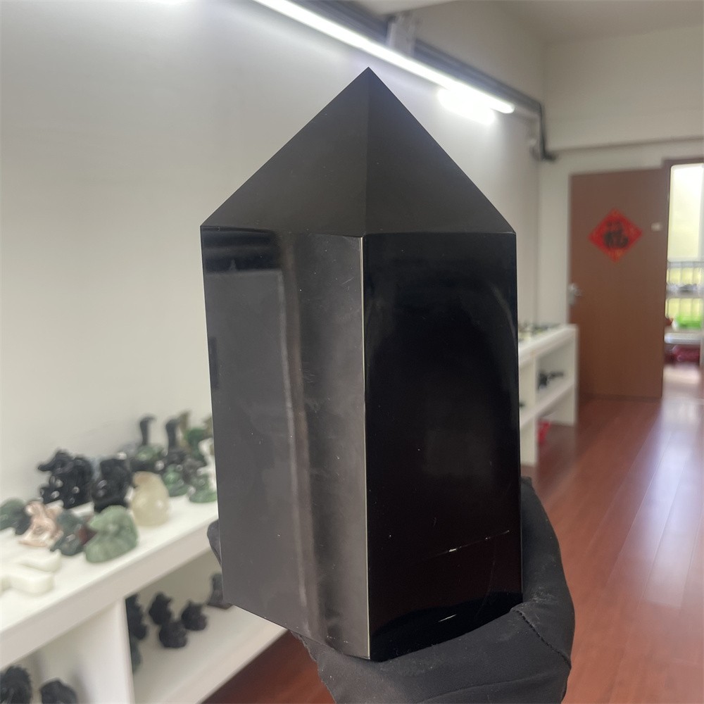 8.3LB 8.2″ Natural Black Obsidian Obelisk Tower Crystal Quartz Mineral Energy