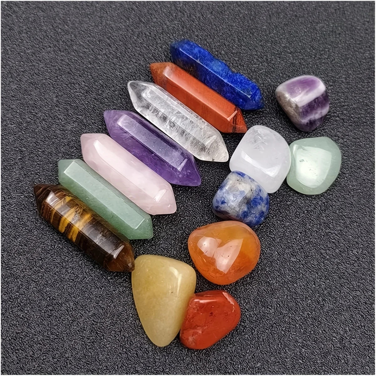14pcs Pointed Quartz Crystal Chakra Healing Stones and Crystals Set Hexagon Rose
