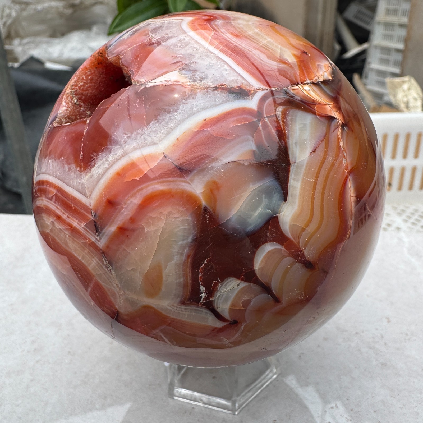1250G Natural red stripe agate sphere Crystal Ball Madagascar mineral