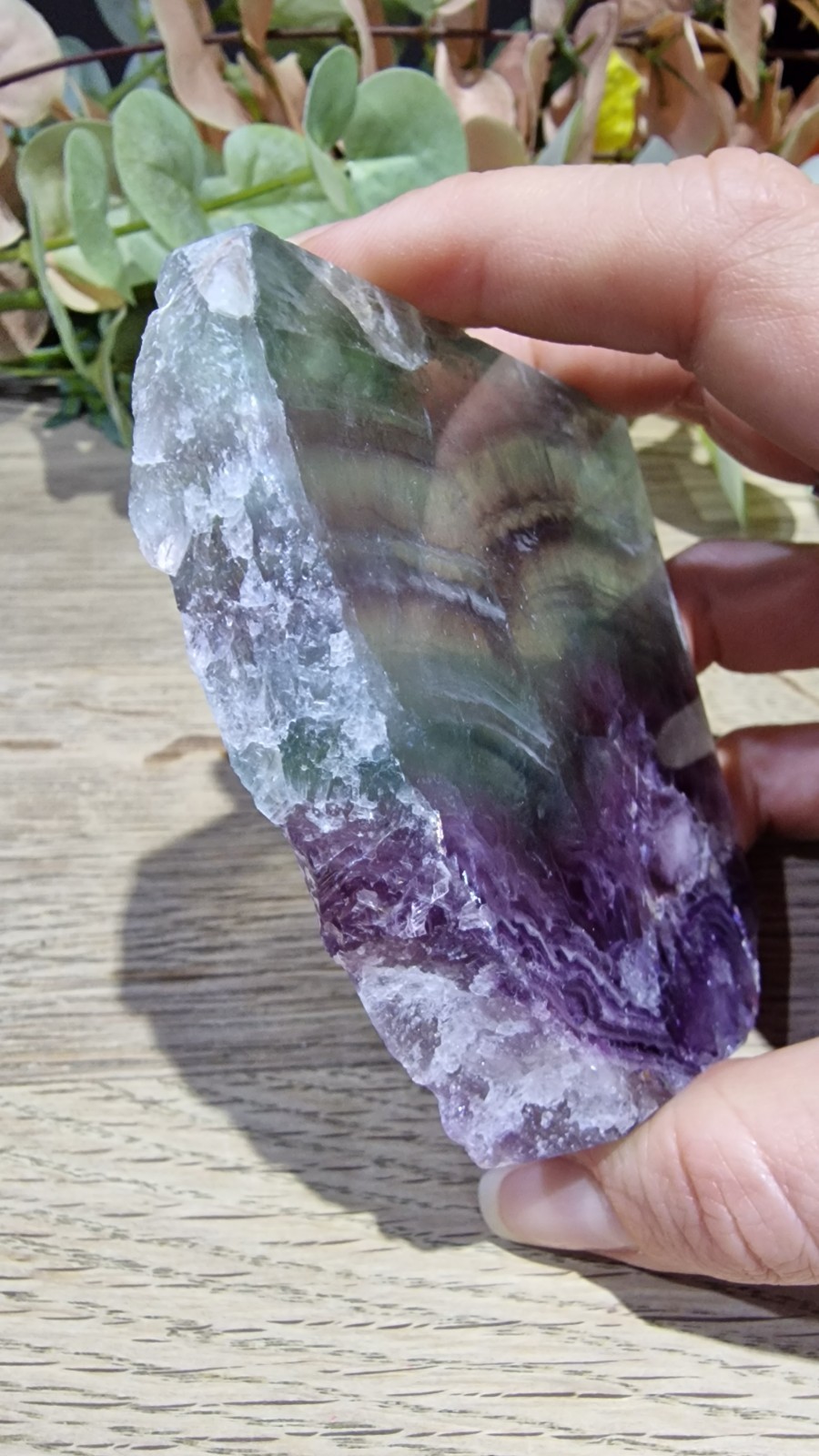 Rainbow Fluorite Crystal Slab Raw Specimen 205g UV Reactive Free Stand