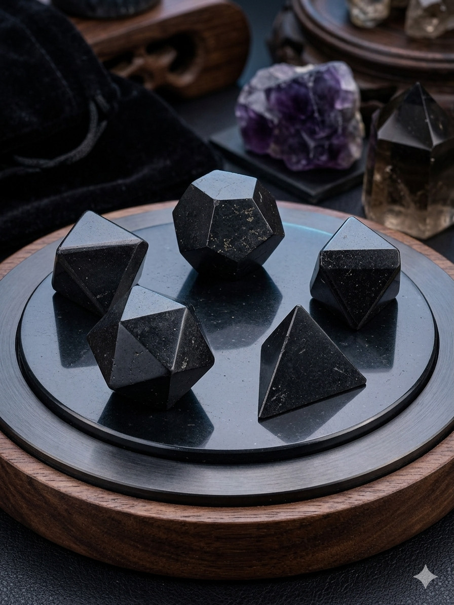 Black Tourmaline 5 pcs Geometry Set For Crystal Healing Reiki Feng shui gift
