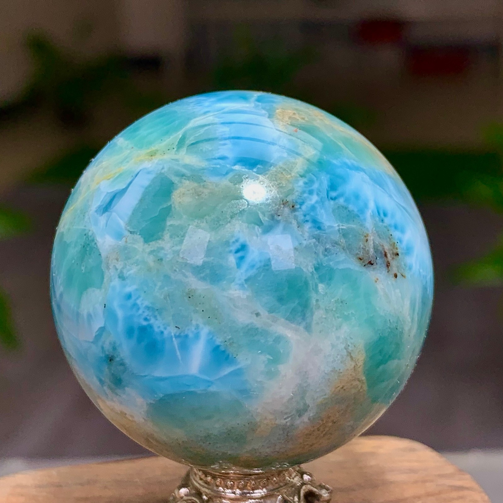 87G Natural larimar Gorgeous rough Crystal Sphere Ball Healing
