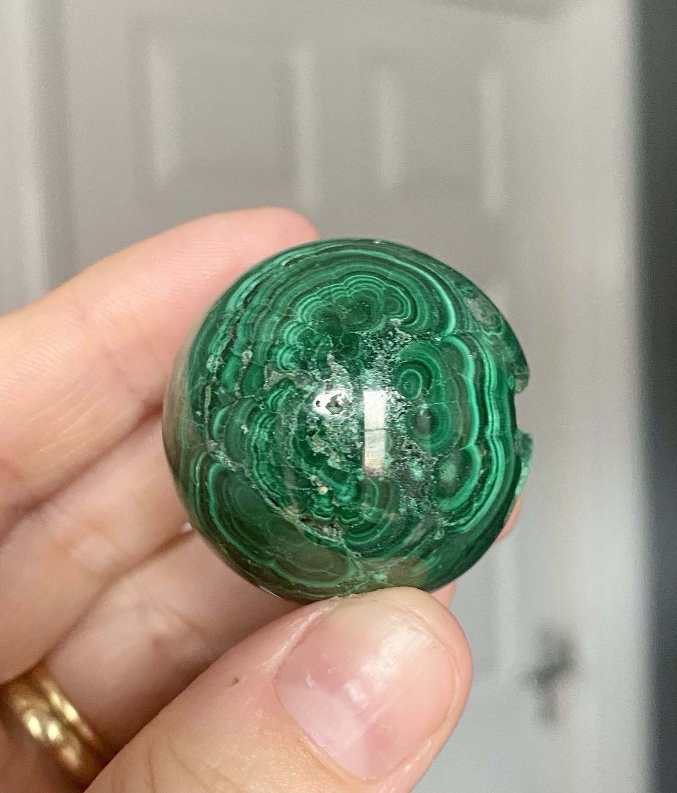 Crystal Malachite Sphere Green Banding pattern spiritual Heal Collect 3.5cm 89g