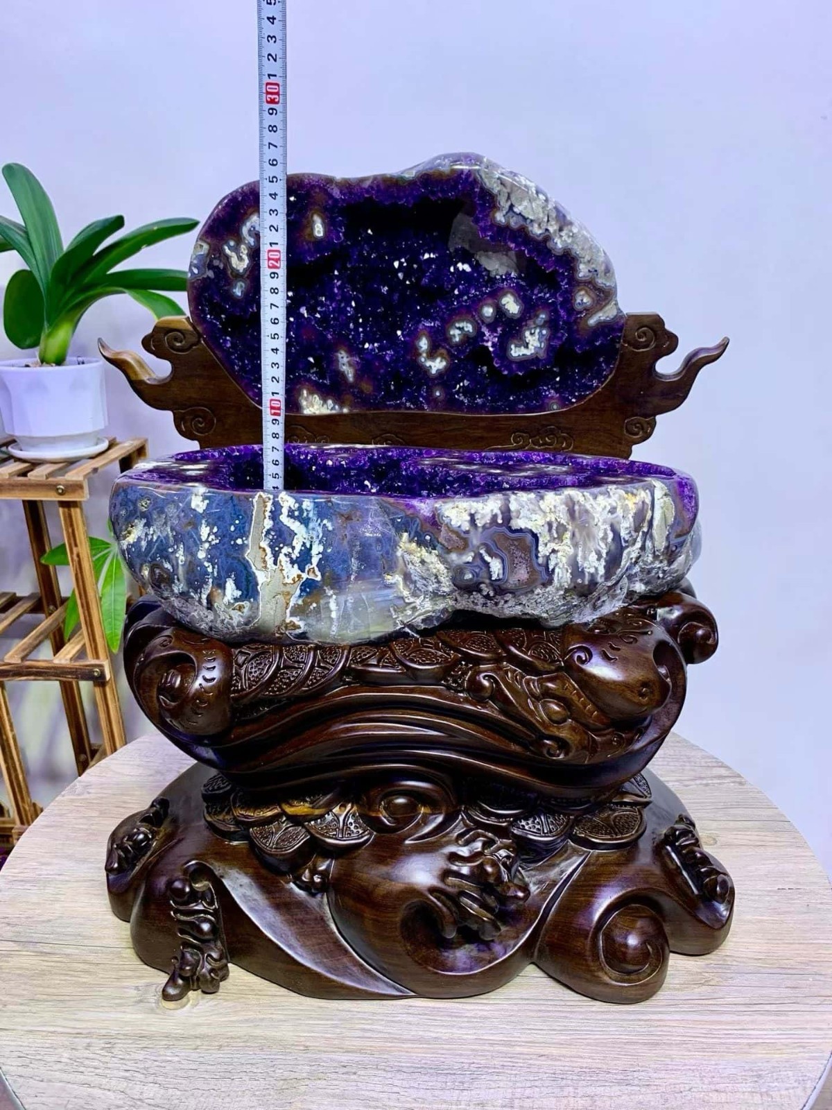 123.LB Large! Natural A treasure basin of amethyst cave in Uruguay Reiki + Stand