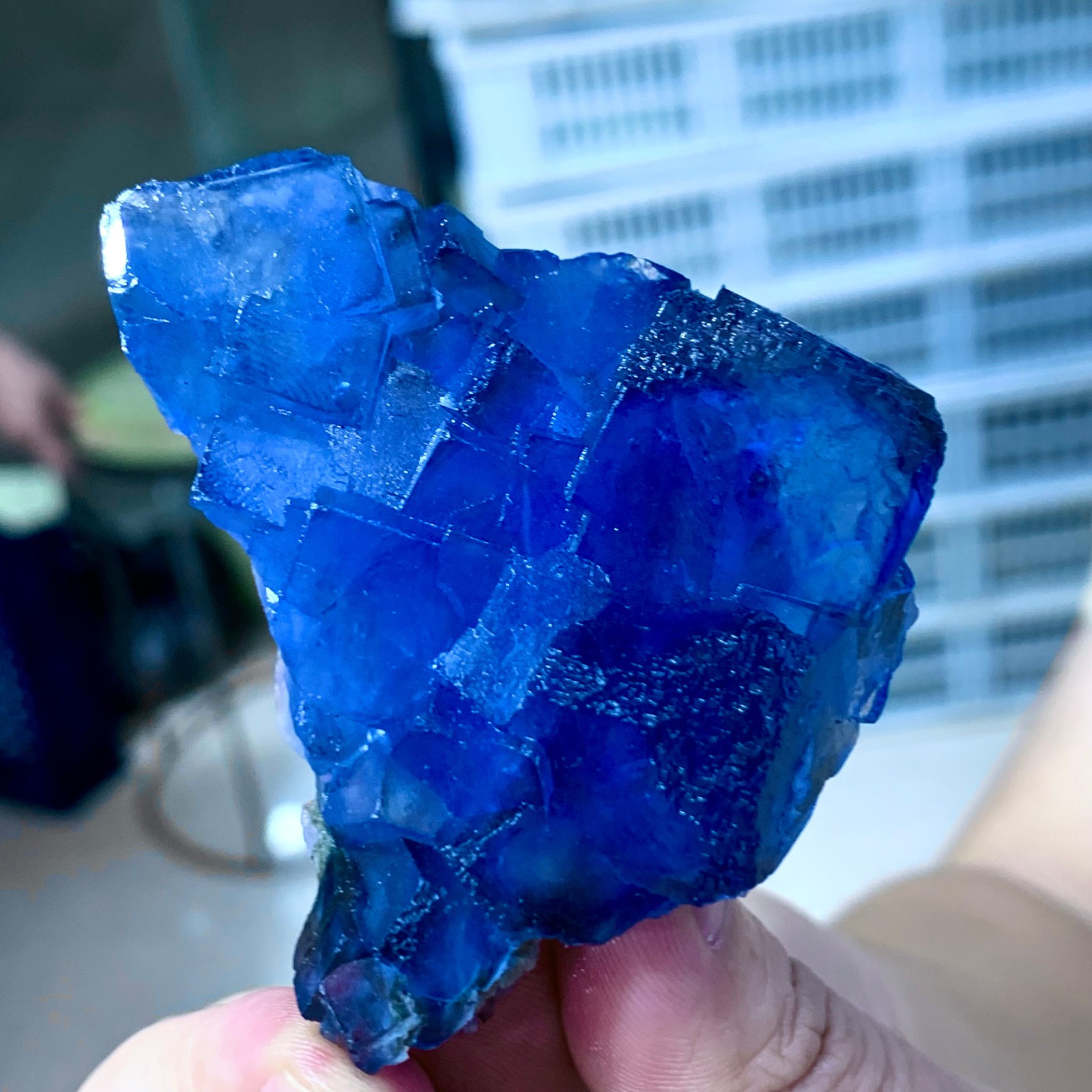 82G Rare transparent blue fluorite cubic mineral crystal sample/China