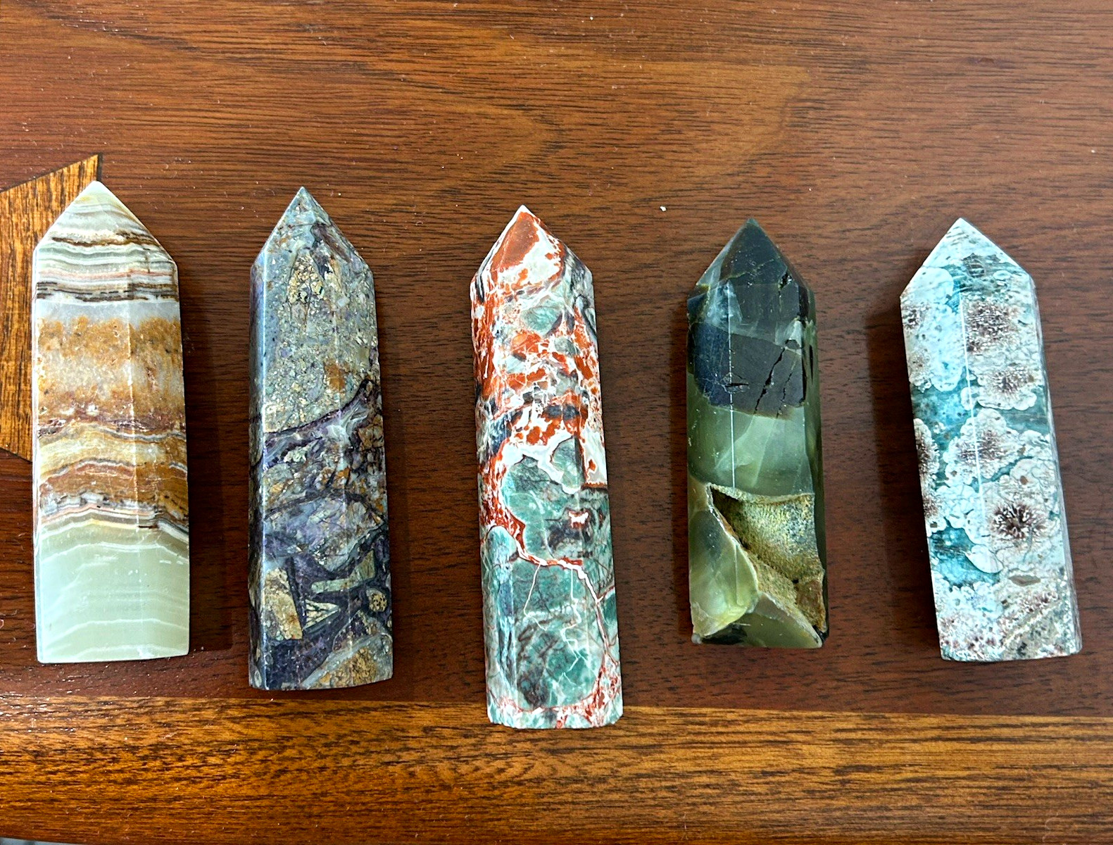 Lot of 5 Polished Mixed Stone Crystal Point Towers – Natural Point Shape