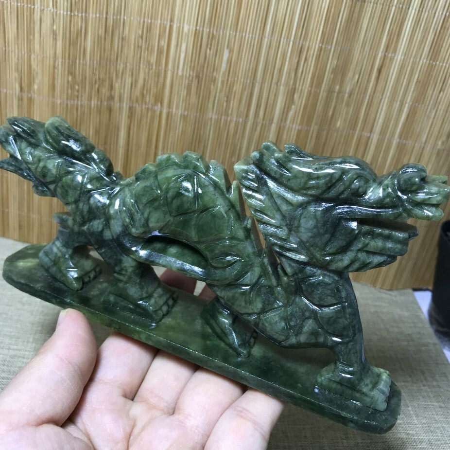 165mm Rare Natural Afghanistan Jade Carving Dragon Chinese Dragon Statue Skull