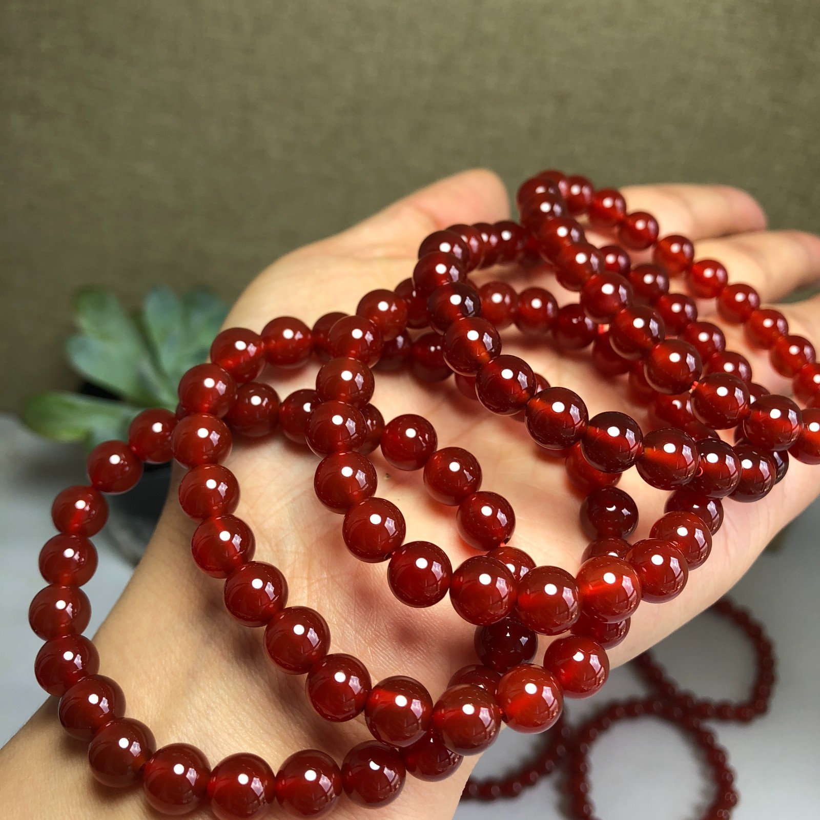 5Pcs Wholesal Natural Red Agate Stone bracelets Crystal ball sphere 8mm