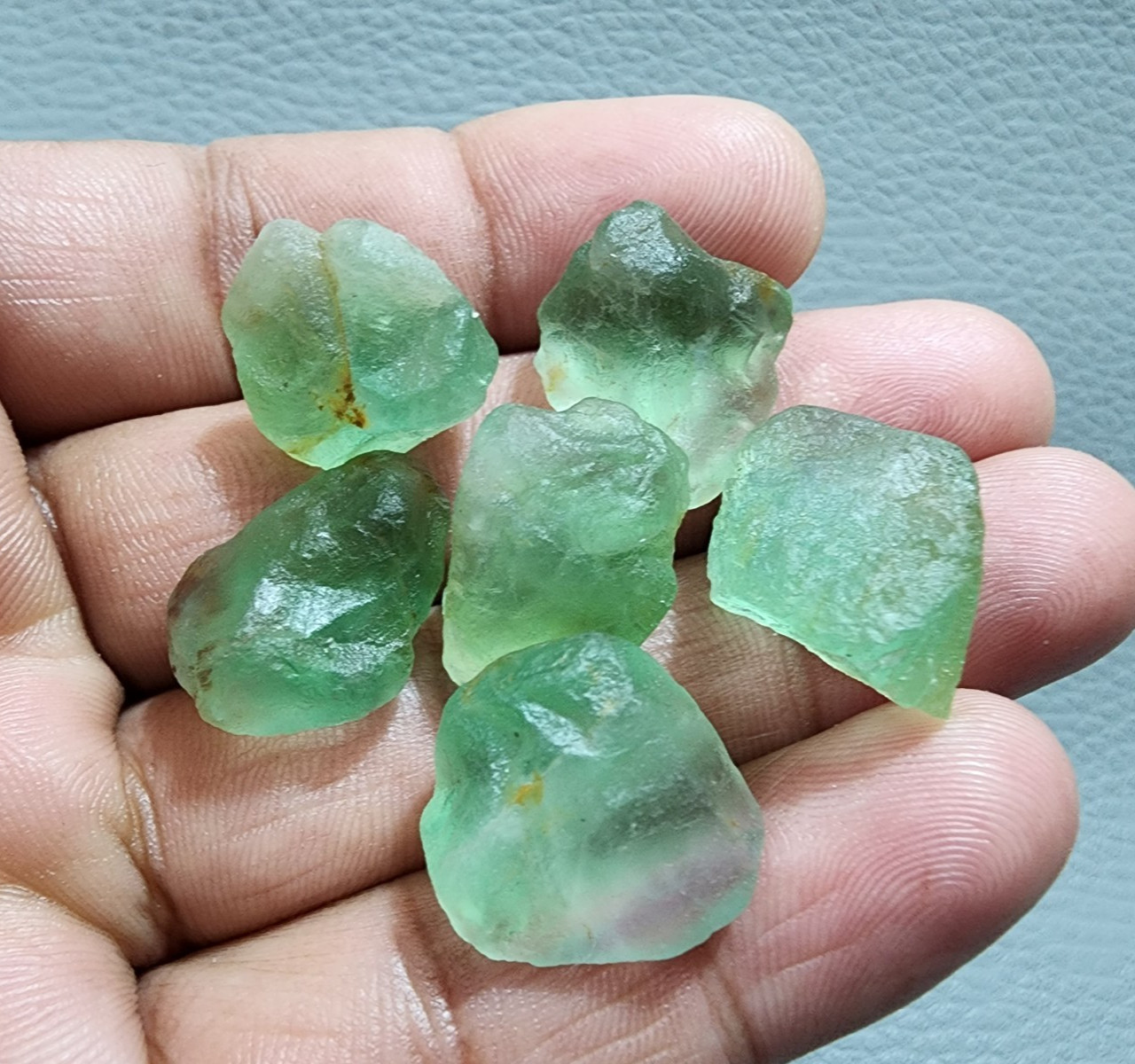 6 Pcs Adorable A+ Green Fluorite Rough Gemstone Crystal Rough Raw Size 17-21 MM