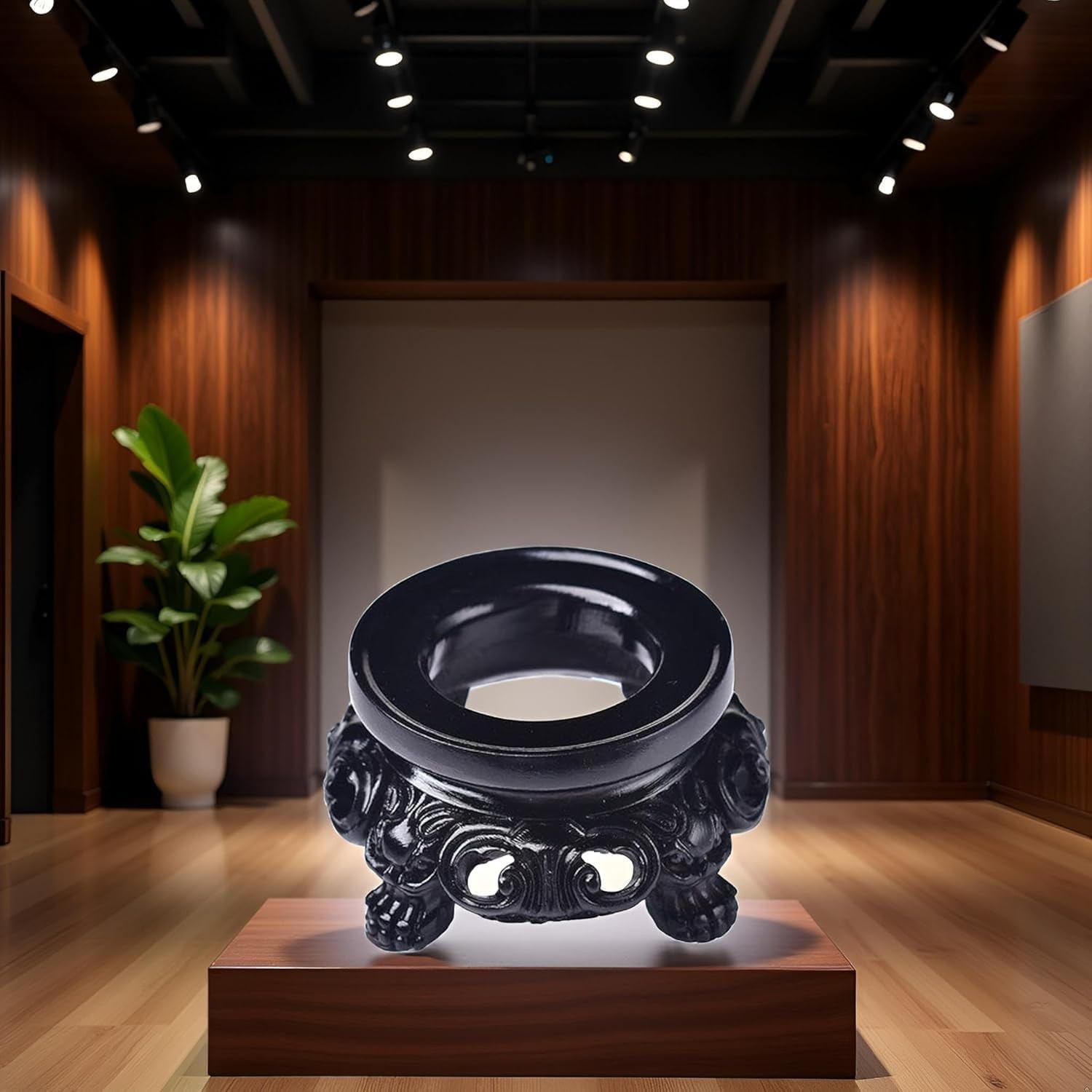 2Pcs Black Wooden Display Stand for Crystal Sphere Quartz Ball Holder