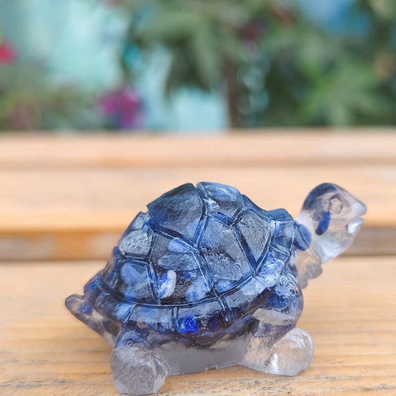 Natural Lapis Lazuli Quartz Crystal Tortoise Epoxy Resin Gemstone Turtle Healing