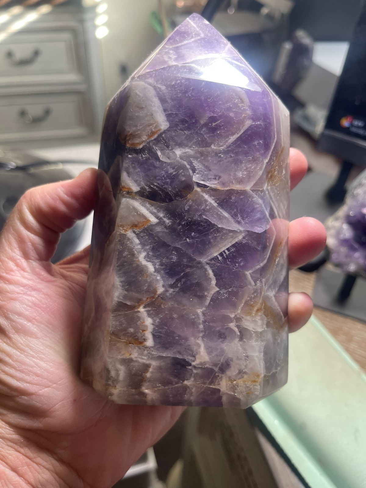 3 LB Natural Dream Amethyst Crystal Tower Obelisk Point Reiki Healing Free Ship!