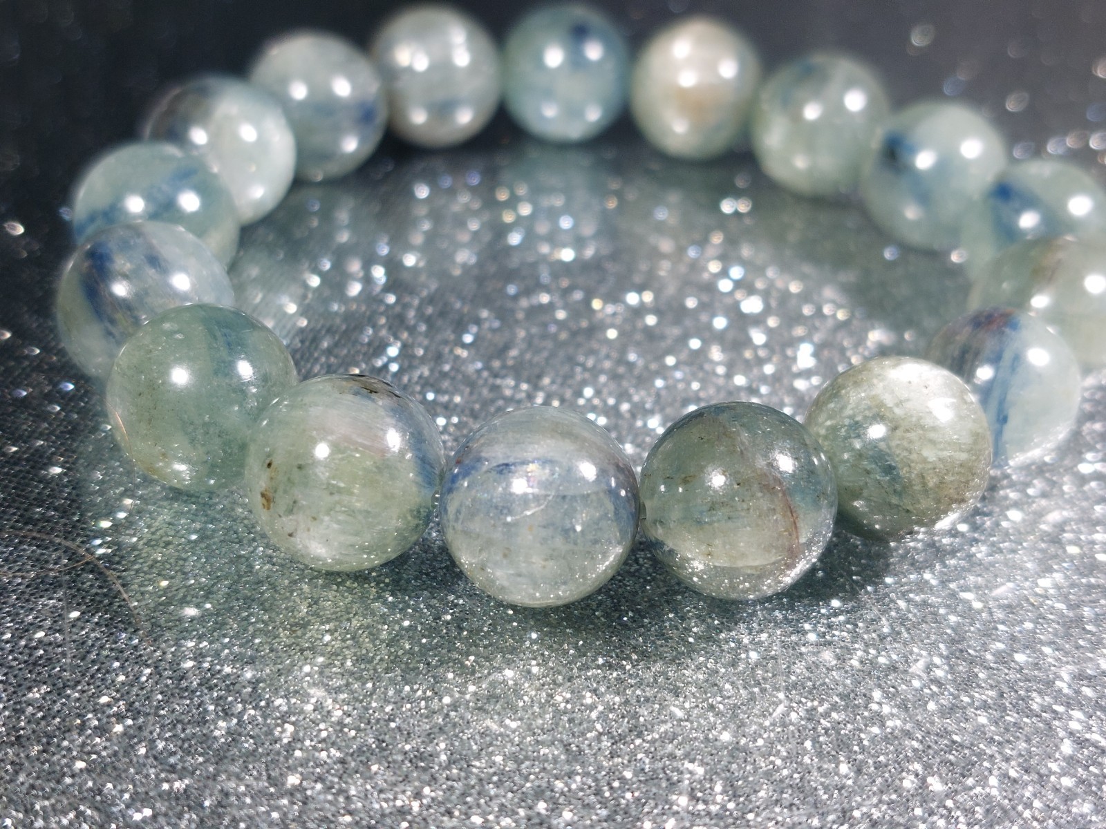 Green Kyanite Bracelet 13mm – Heart Chakra Elasticated w/ Pouch