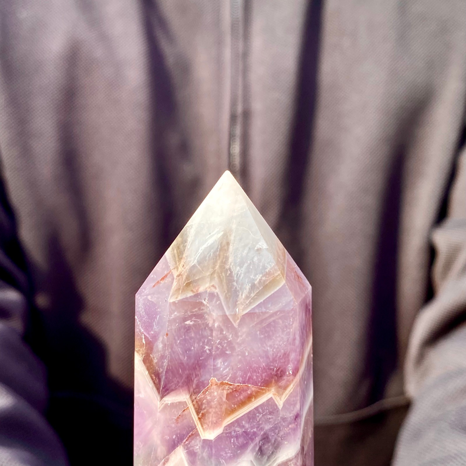 1.12LB Natural Dream Amethyst Crystal Column Wand Obelisk Point Reiki Healing
