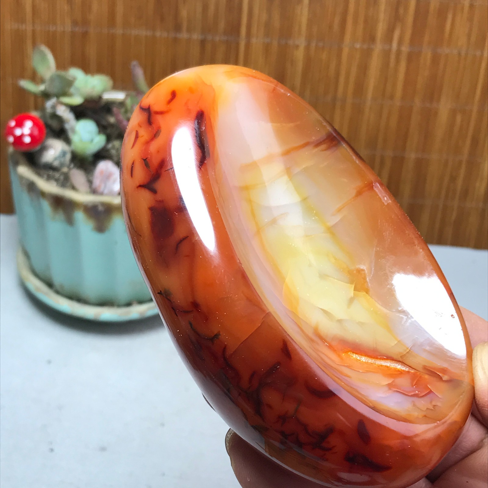 105-65-28mm Rare NATURAL red agate ashtray Hand polishing Crystal specimen A4319