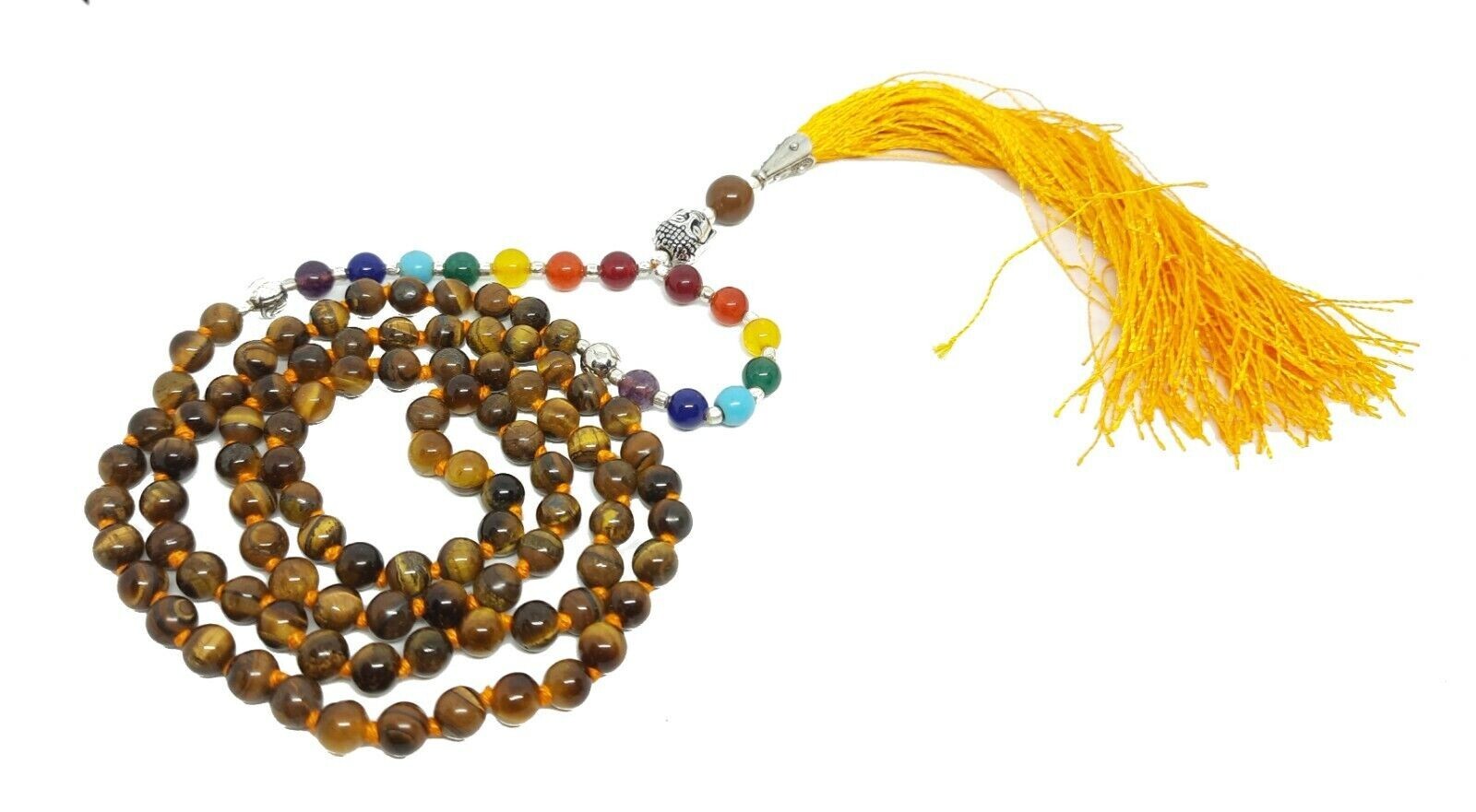 7 Chakra Crystal Mala with Tiger Eye Stone Necklace 200% Real Reiki Crystal