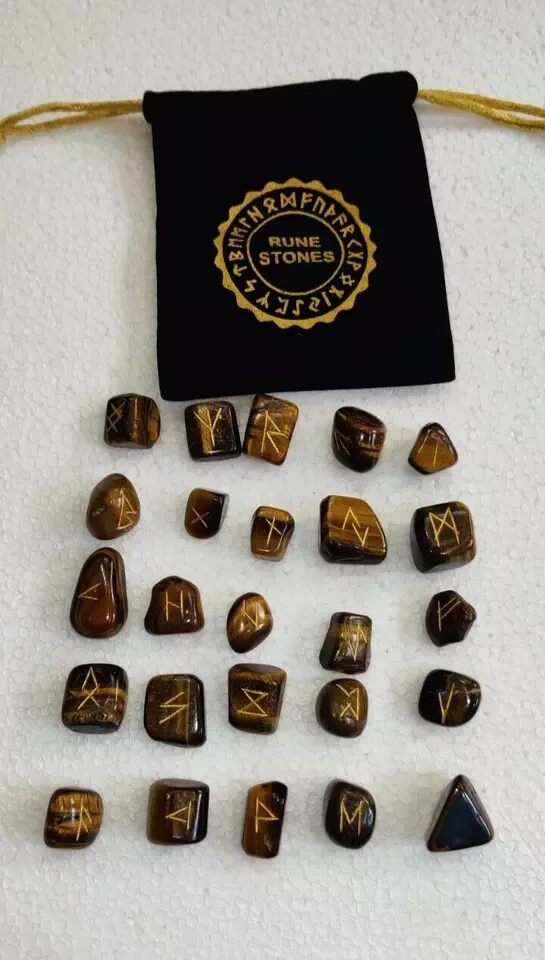Natural Tigers Eye Runes 25pcs Stone Set Crystal For Home Décor Jewelry Making