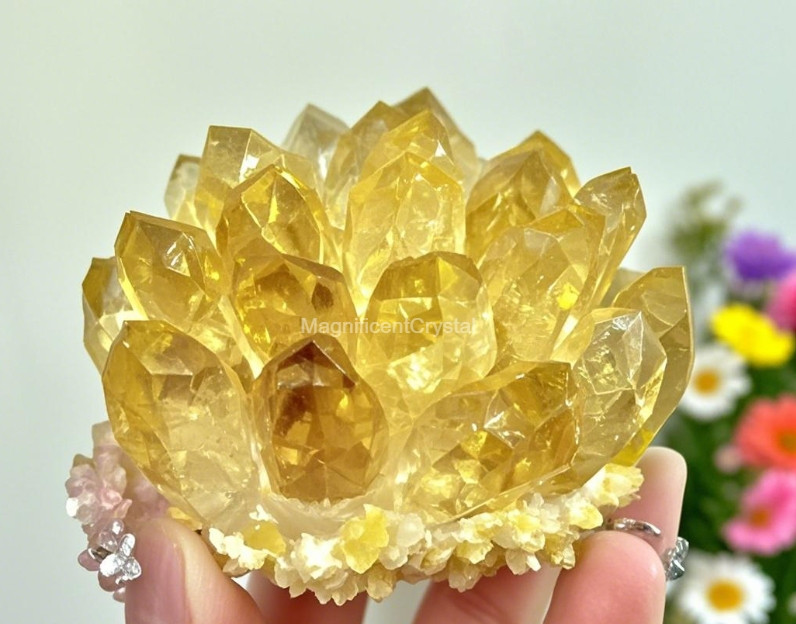 Rare Golden Citrine Crystal Cluster Aura Mineral Specimen Spiritual Healing Deco