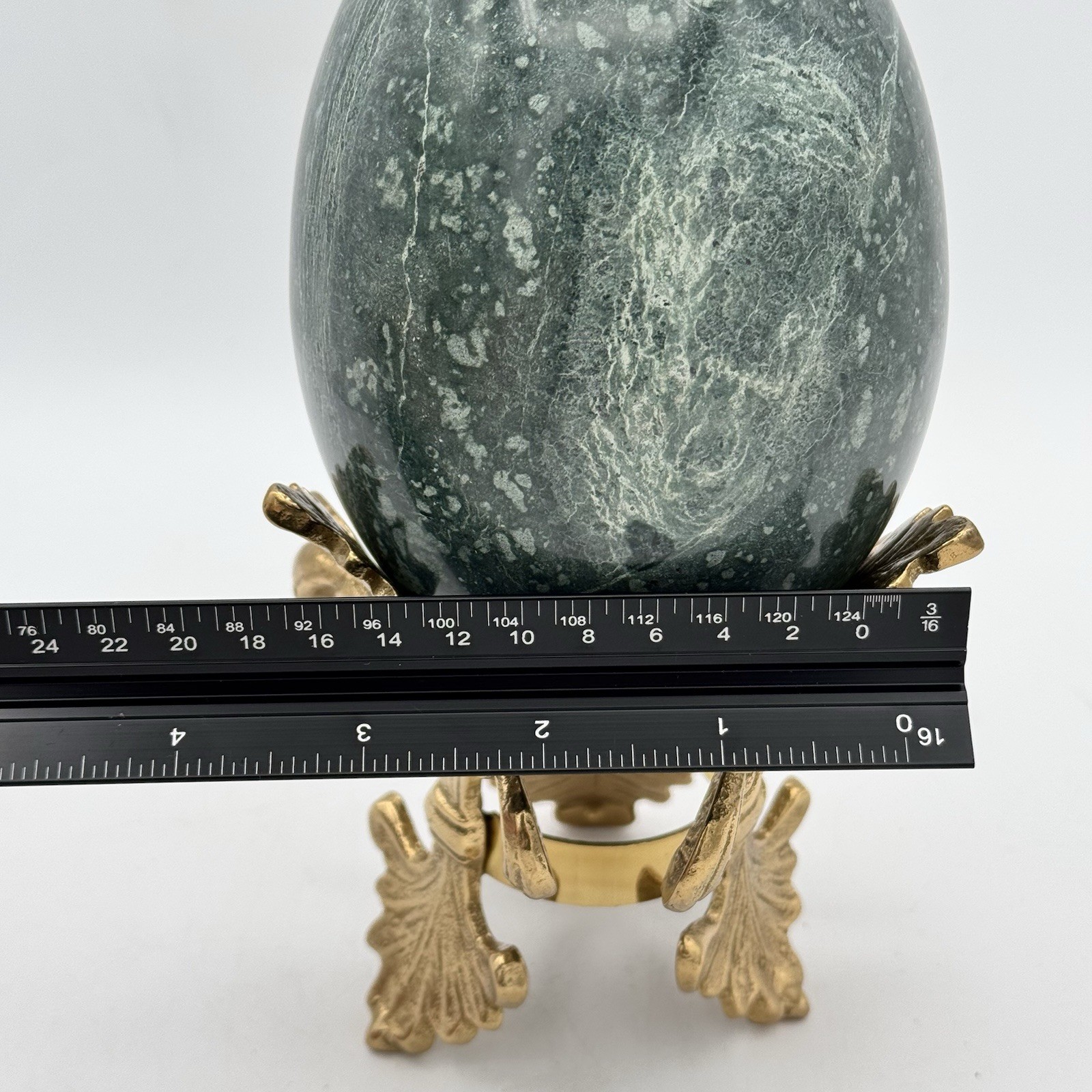 The Connoisseur Collection Teal Green Marble Egg On A Brass Fleur De Lis Base