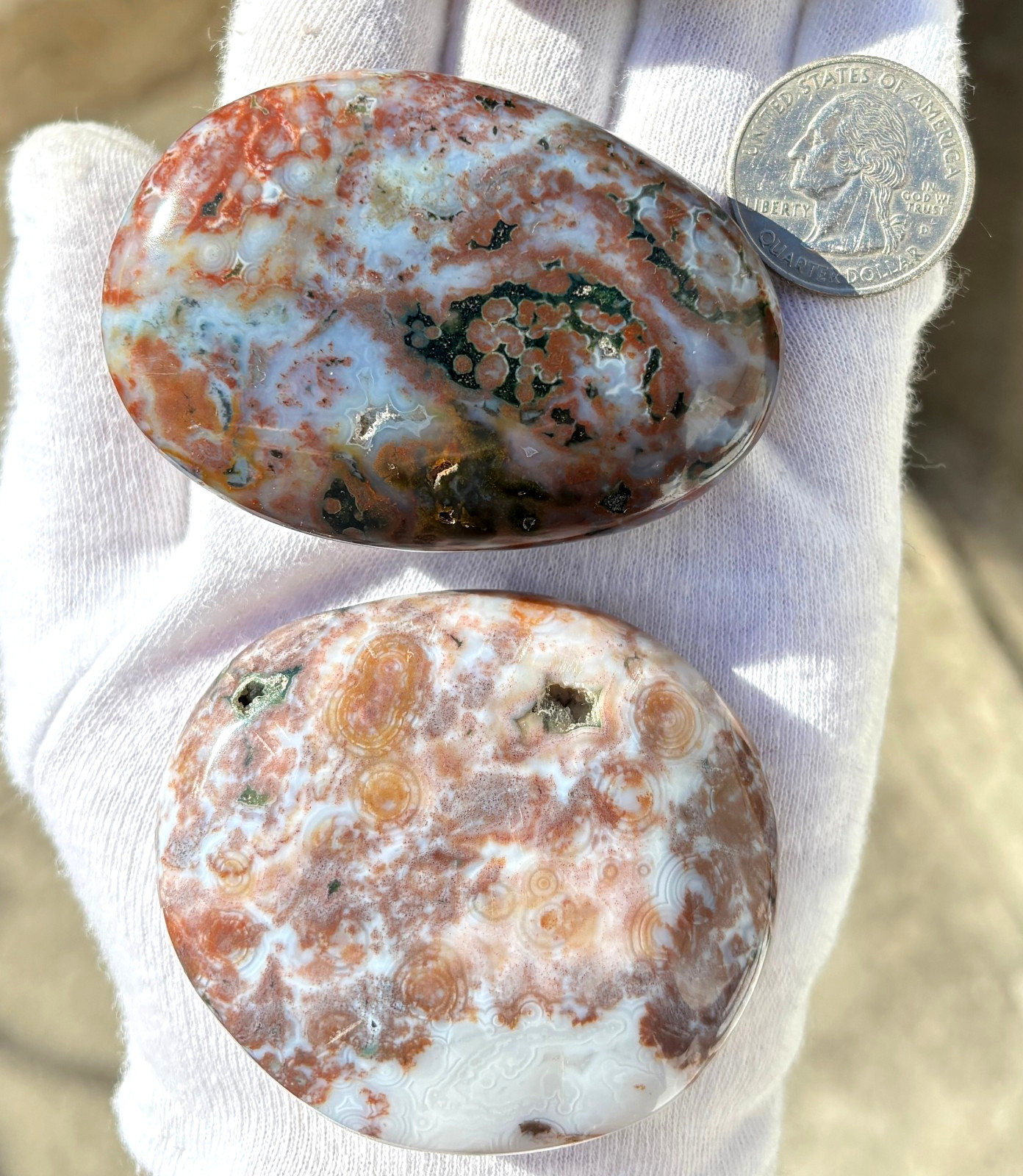 188g LOT 2 OCEAN JASPER 8th VEIN 8 PALMSTONE OJ PALM STONES STONE