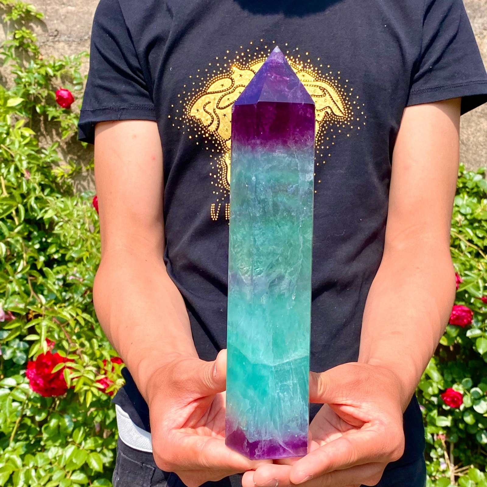 3.19LB Natural rainbow fluorite obelisk quartz crystal wand point Gem Healing